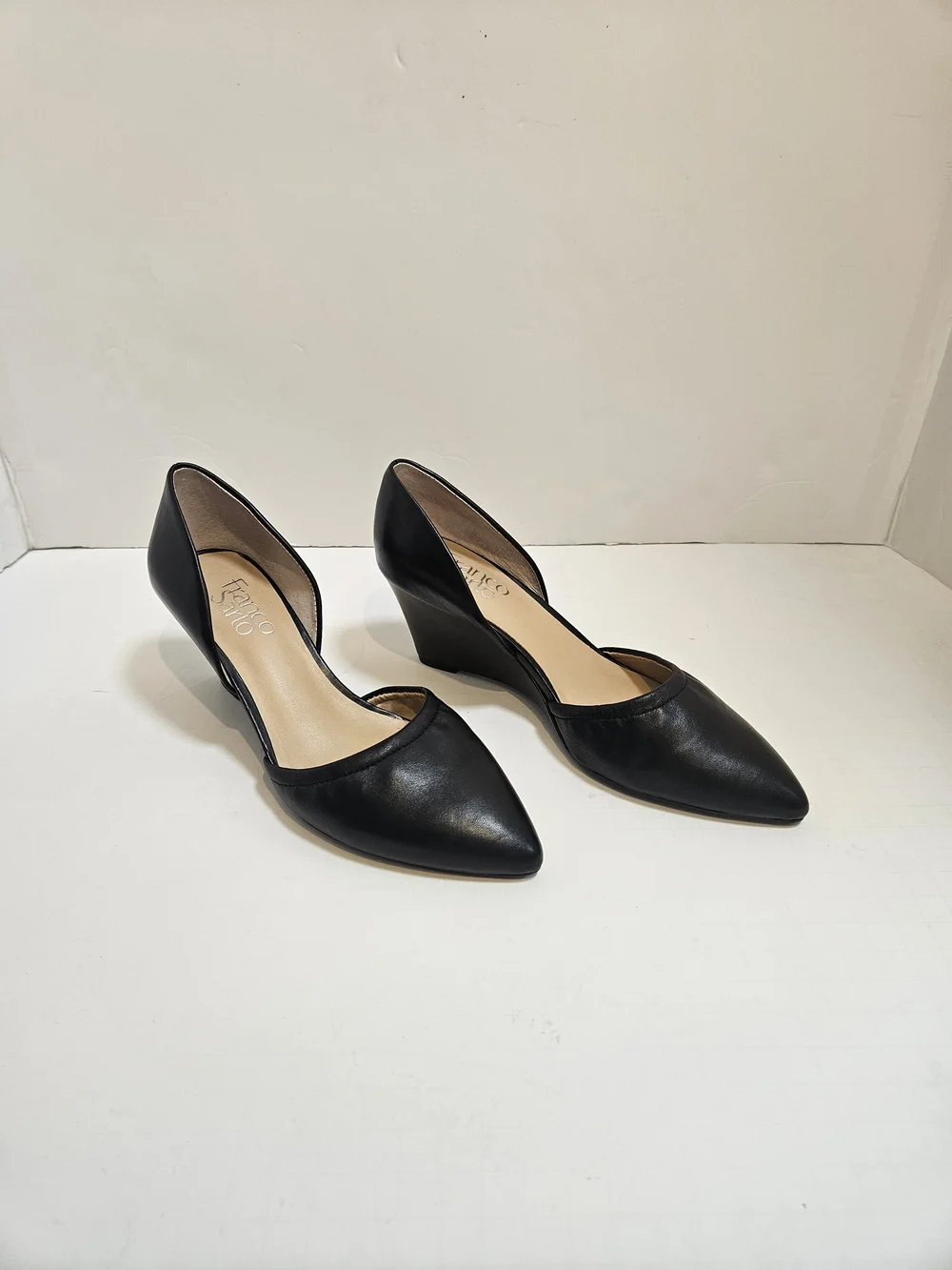 Franco Sarto Black Leather Fenvay Pointed Toe Wedge Pumps Heels Size 6.5M